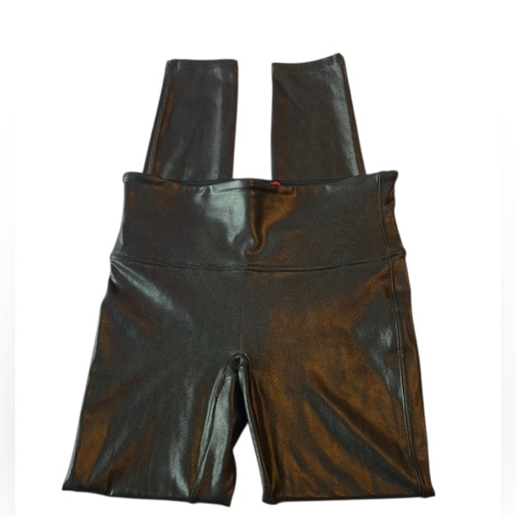 SPANX Faux Leather Shiny Leggings Black Women's Size Small EUC - Picture 2 of 8